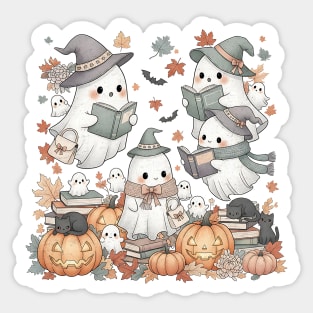 Book Reading Ghosts with Cats Design Sticker